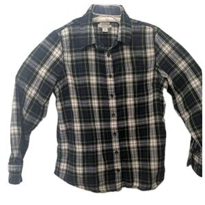 L. L. BEAN Shirt Womens Sz M Blue Green Scotch Plaid Fit Flannel See Pictures